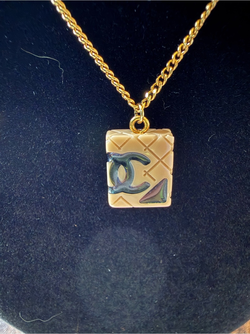 Chanel Cambon Enamel Square Pendant Necklace